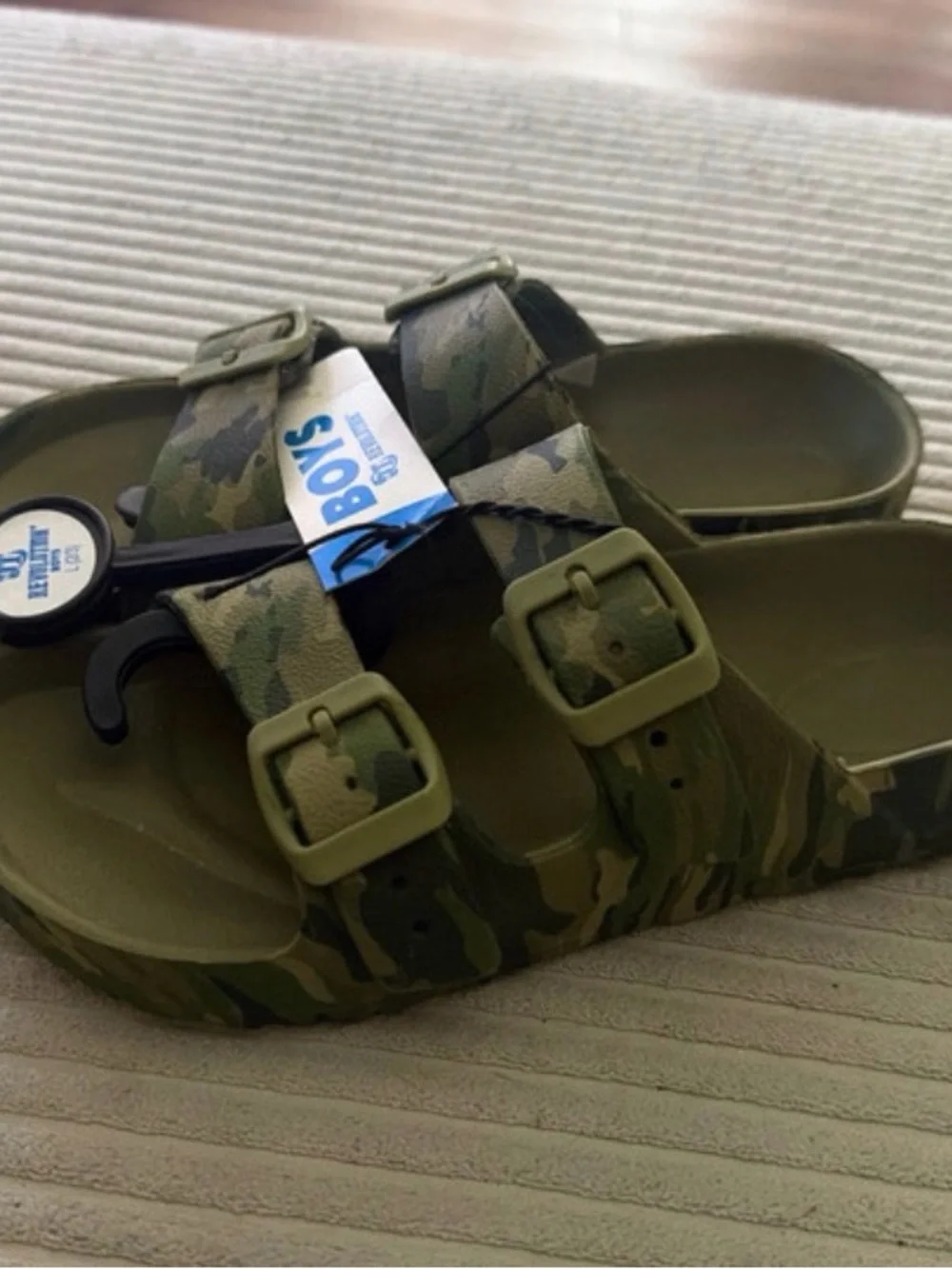 Revolution Boys Olive Green Camouflage Double-Buckle Slide Sandals